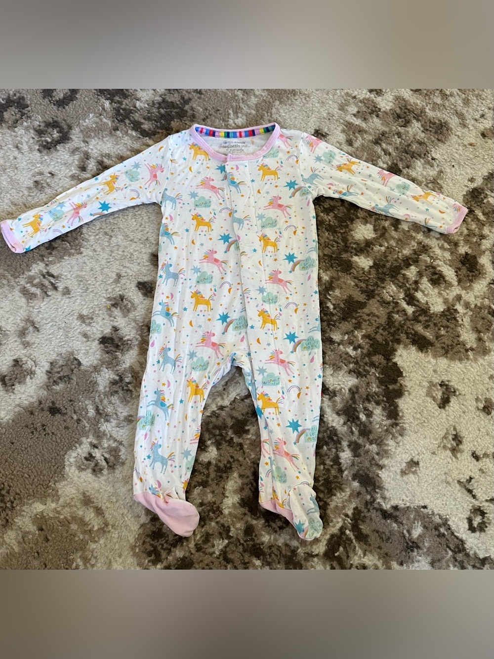 Magnetic Me White Unicorn & Star Footed One-Piece with Pink Trim